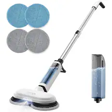 Front. IDOO - Cordless Electric Mop with Water Sprayer & LED Headlight, Dual-Motor, Self-Propelled, Effortless Clean & Waxing - White.
