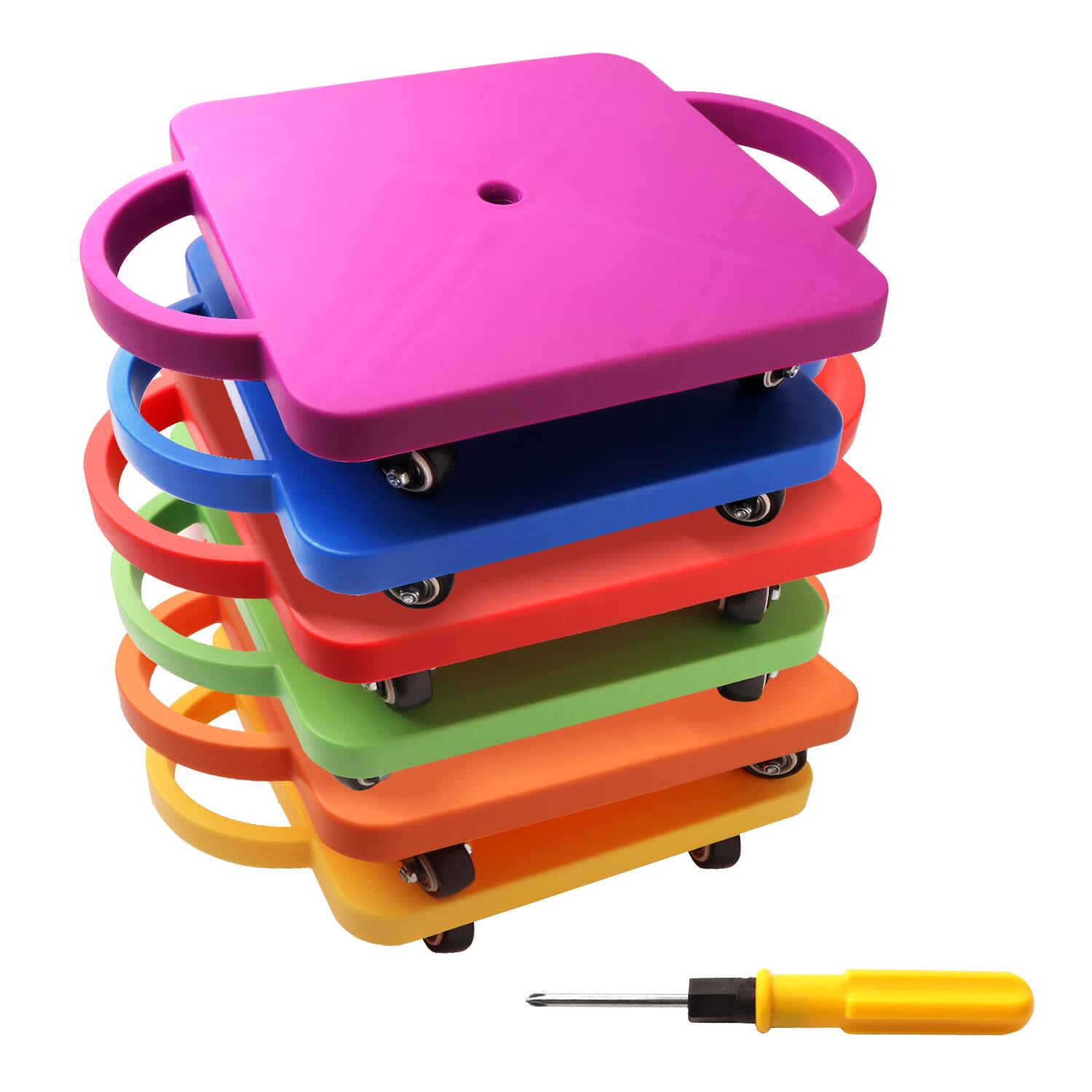 Front. GSE Games & Sports Expert - Floor Scooter Board with Handles, Sitting Scooter for Kids Indoor Play, Fun Scoot Board(6 Colors, 6-Pack) - multi-color.