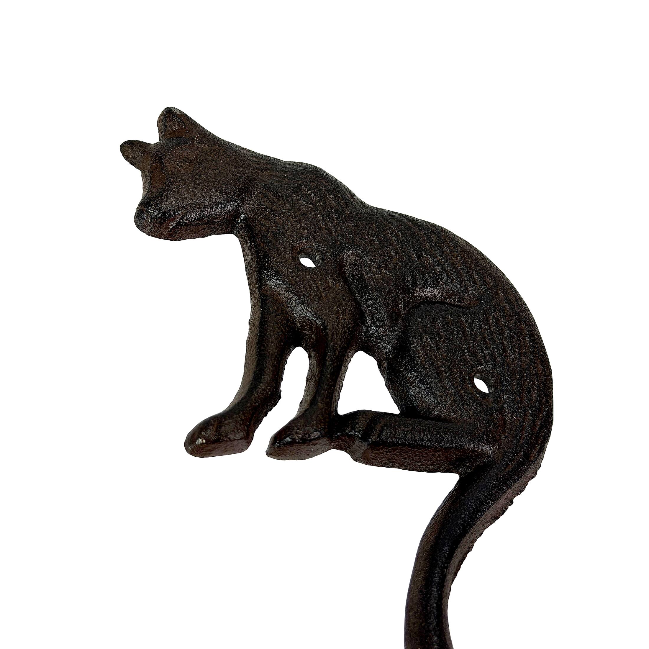Alt View 7. Things2Die4 - Set of 3 Cast Iron Cat Wall Hooks Aged Brown Rustic 6.5 in Decorative - Brown.