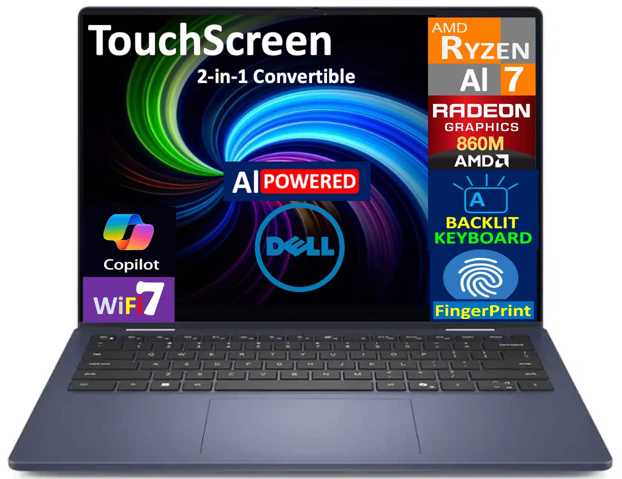 Dell - 14 2-in-1 Laptop 14.0 WUXGA Display (AMD Ryzen AI 7 350, 16GB LPDDR5X, 1TB SSD, AMD Radeon 860M, Win 11 Home) - Midnight Blue