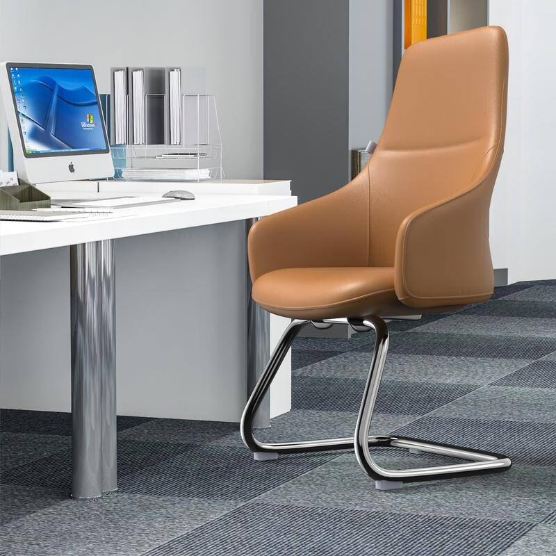 Angle. LeisureMod - Celeste Office Chair Upholstered in Leather with Iron Frame Ergonomic Desk Chair for Home Office and Task Seating - Acorn Brown.