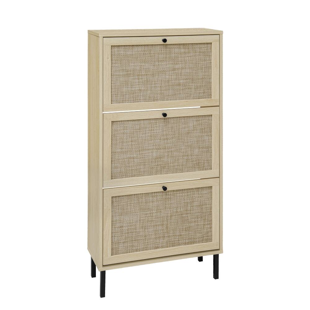 Alt View 9. Loheer - Loheer Rattan 3 Door Shoe Rack, Freestanding Modern Shoe Storage Cabinet, Natural Finish - Natural.