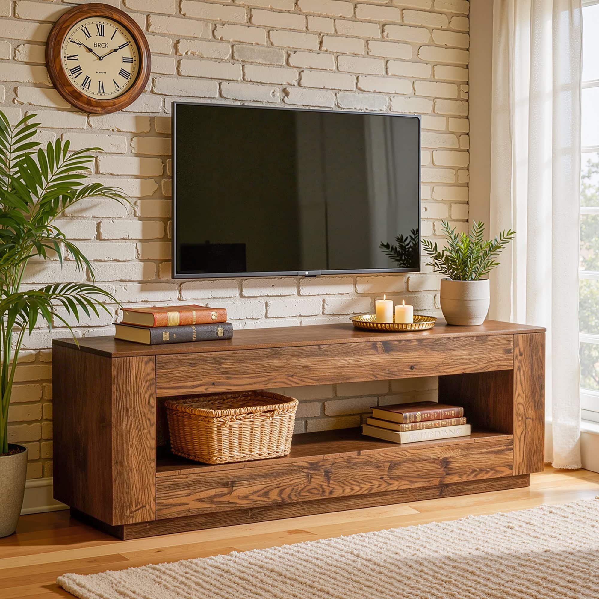 Tribesigns - Office Media Console with Solid Wood Construction, for Media Equipment and Storage in Meeting Rooms and Reception Areas - Brown