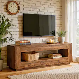 Tribesigns - Office Media Console with Solid Wood Construction, for Media Equipment and Storage in Meeting Rooms and Reception Areas - Brown