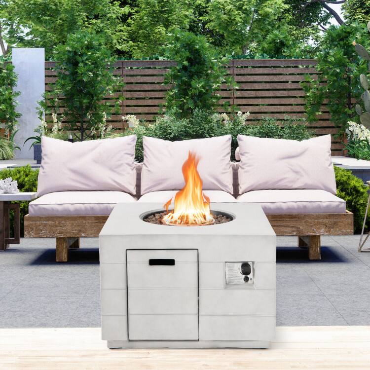 Angle. Mondawe - 34 Inch Square Concrete Propane Fire Pit Table with Lava Rocks and Cover - Grey.
