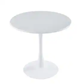 LeisureMod - Bello 35 Inch Outdoor Metal Dining Table with Black Base, Weather-Resistant Patio Bistro Furniture - White