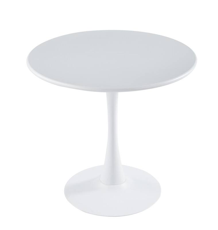 Front. LeisureMod - Bello 35 Inch Outdoor Metal Dining Table with Black Base, Weather-Resistant Patio Bistro Furniture - White.