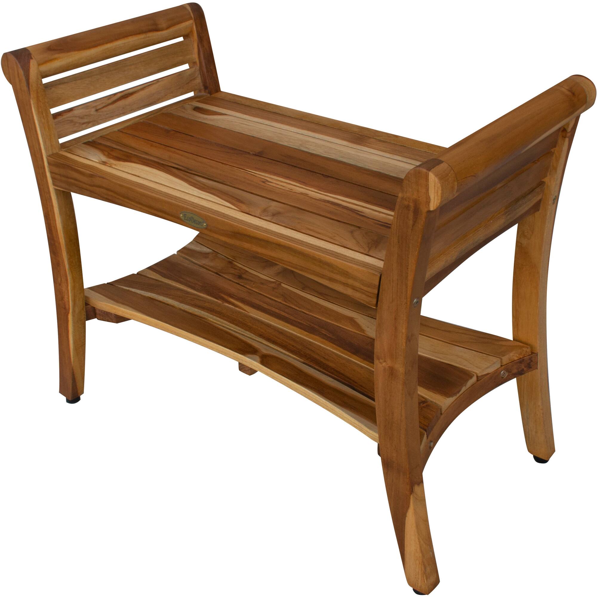 Back. EcoDecors - EcoDecors EarthyTeak Symmetry 29" Teak Shower Bench With Shelf And LiftAide Arms - EarthyTeak.