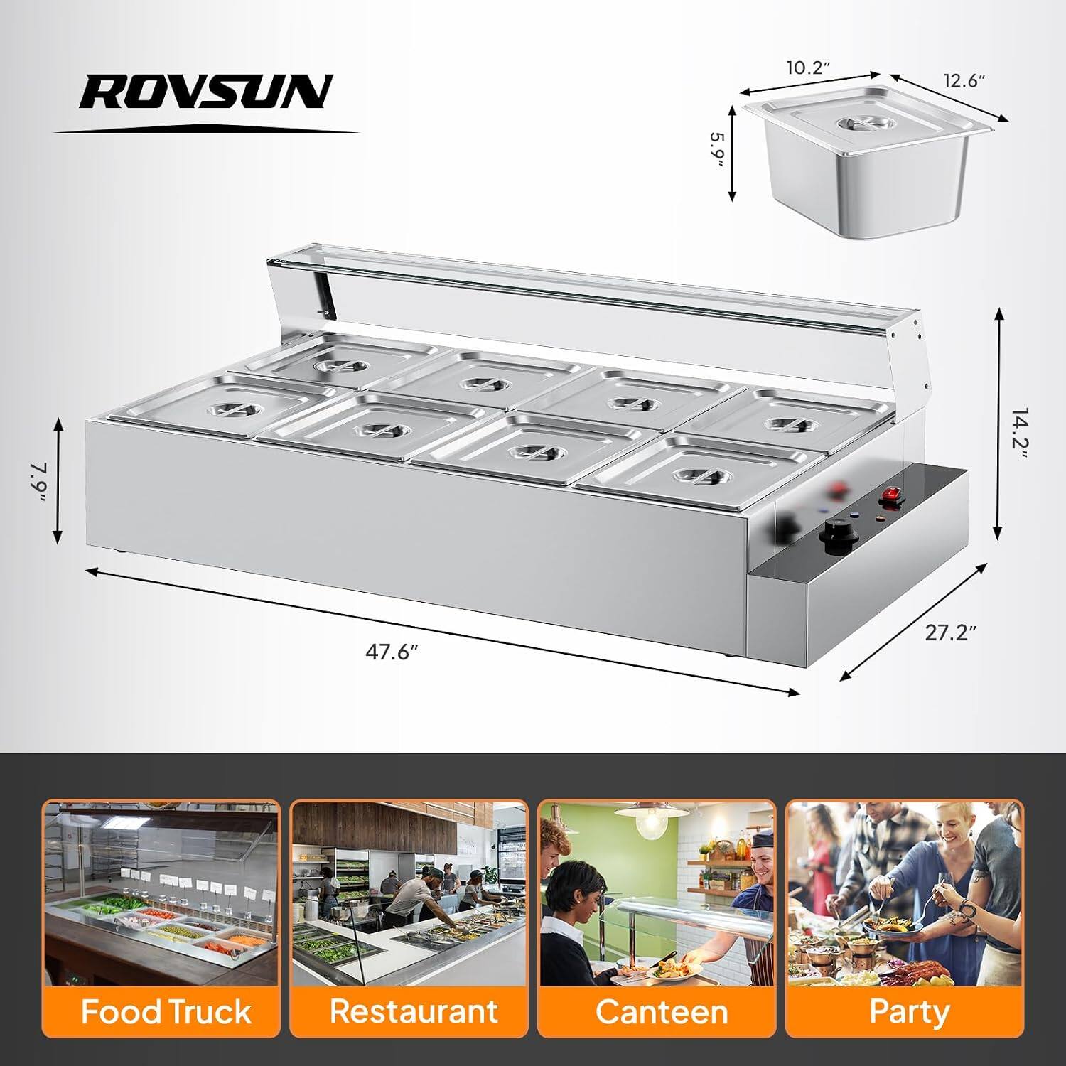 ROVSUN

5.9"
10.2"
12.6"
7.9"
14.2"
47.6"
27.2"

Food Truck
Restaurant
Canteen
Party
