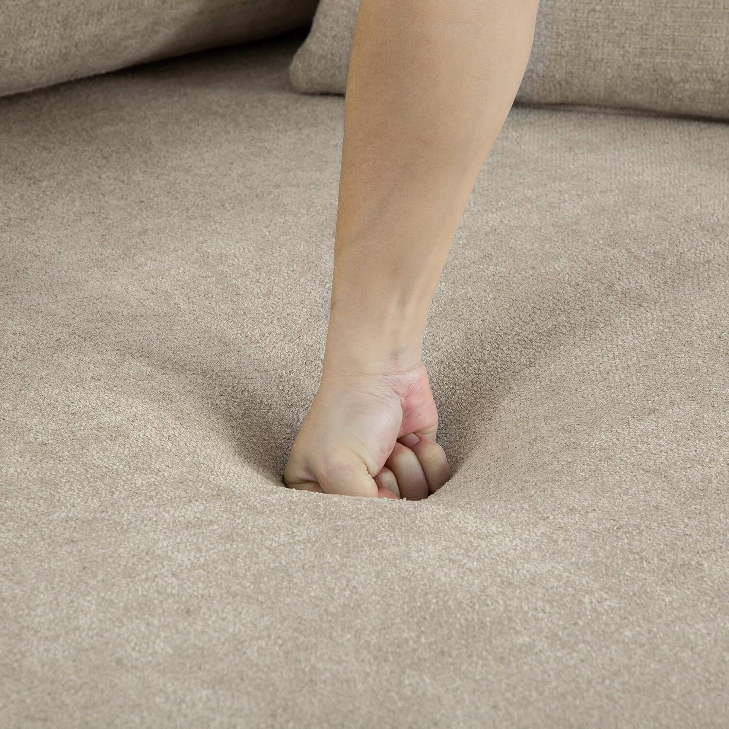 Alt View 5. Trinkets Crazed - 56" Extra Large Upholstered Sofa Bed, Oversized Fluffy Chaise Lounge Chair with Chenille Linen Fabric - taupe.