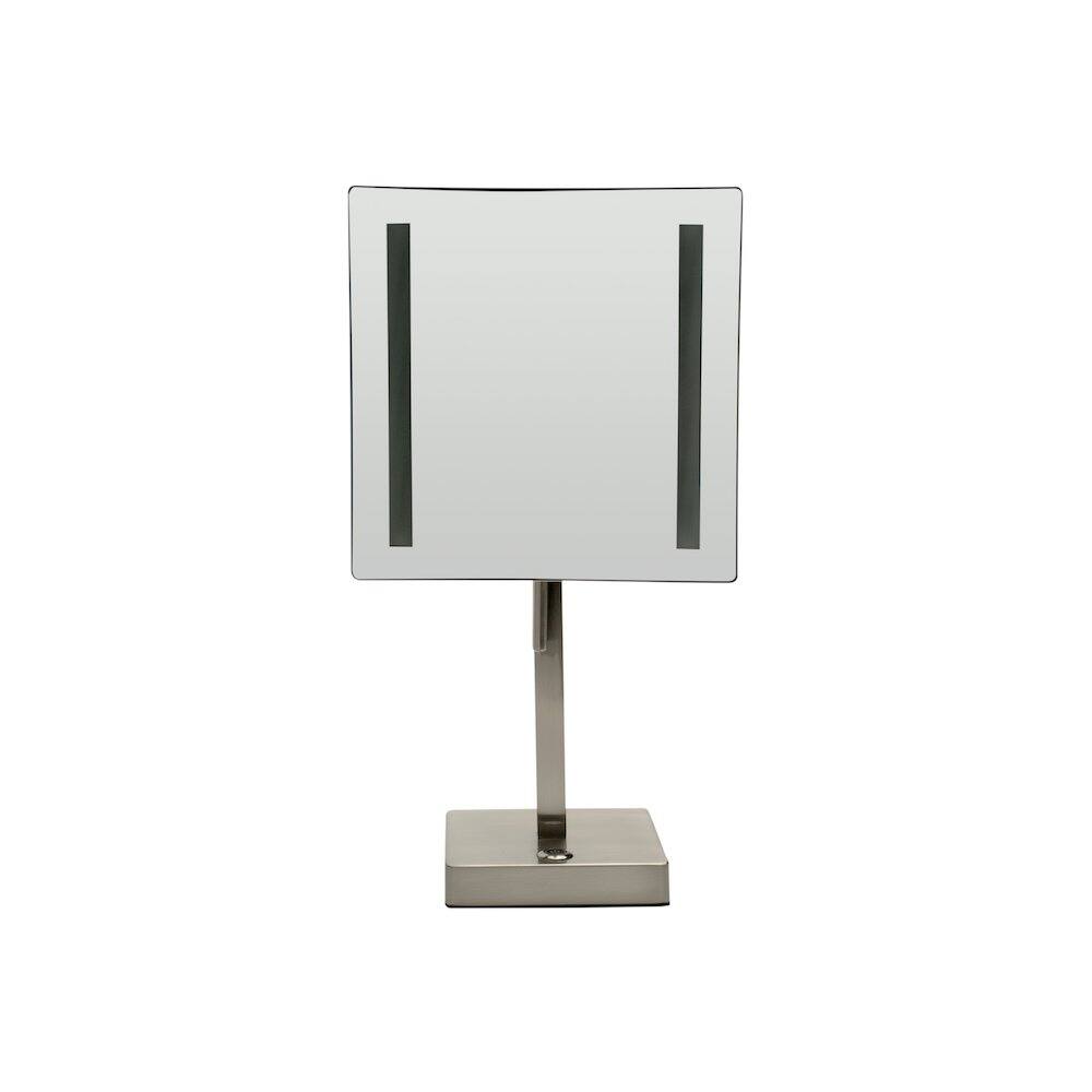 Angle. Alfi - Brushed Nickel Tabletop Square 8" 5x Magnifying Cosmetic Mirror with Light - Silver.