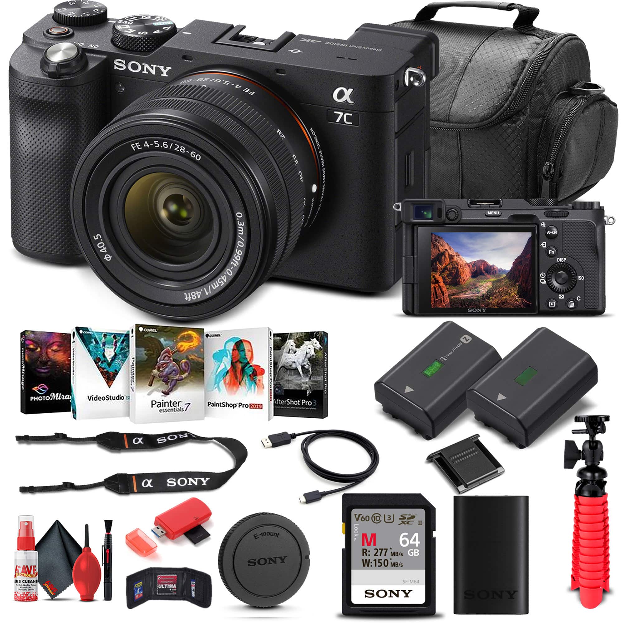 Sony - Alpha a7C Mirrorless Camera W/ 28-60mm Lens ILCE7CL/B Basic Bundle (International Version) - Black