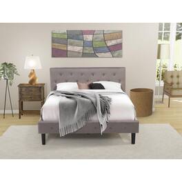 East West Furniture - NL14Q-1VL07 2 Pc Bed Set - 1 Bed Brown Taupe Velvet Fabric Headboard and 1 Night Stand - Distressed Jacobean Finish - Taupe Brown