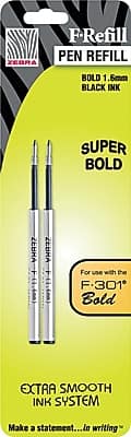 Zebra - Pen F Ballpoint Pen Refill, Extra Bold Tip, 2/Pk - Black