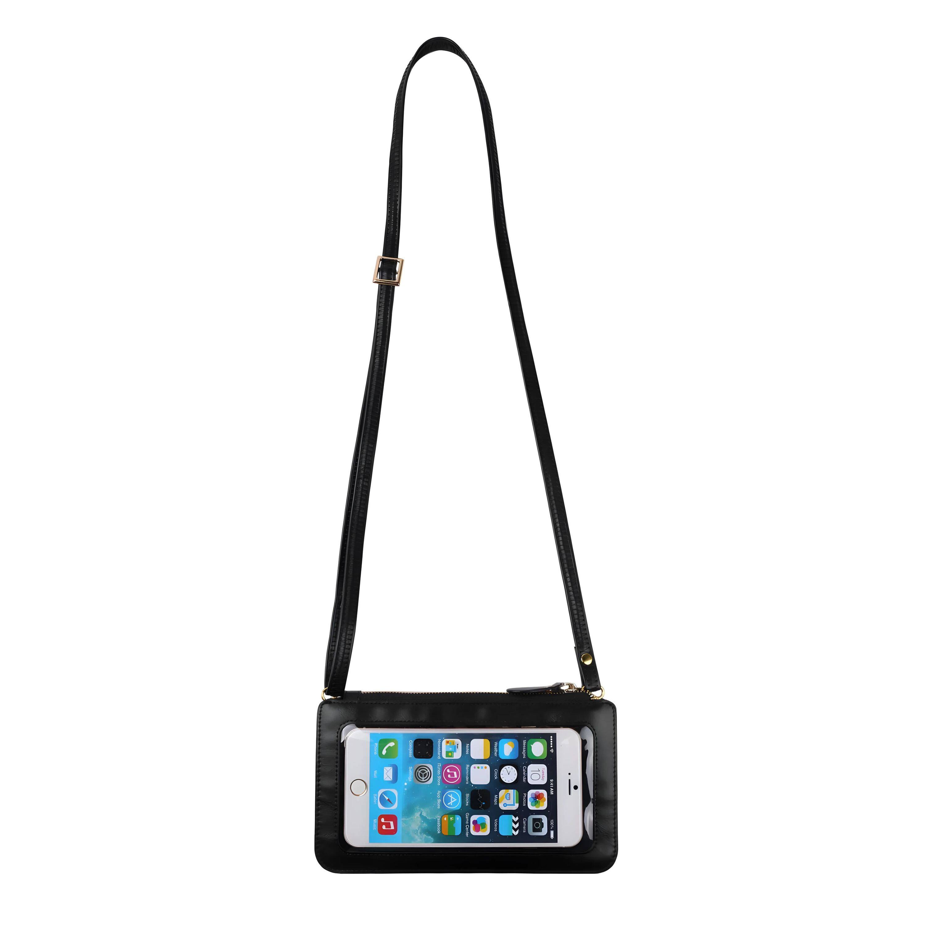 Back. Kitcheniva - Leather Cell Phone Crossbody Bag Pouch Purse For iPhone 16 Pro Max - Black.