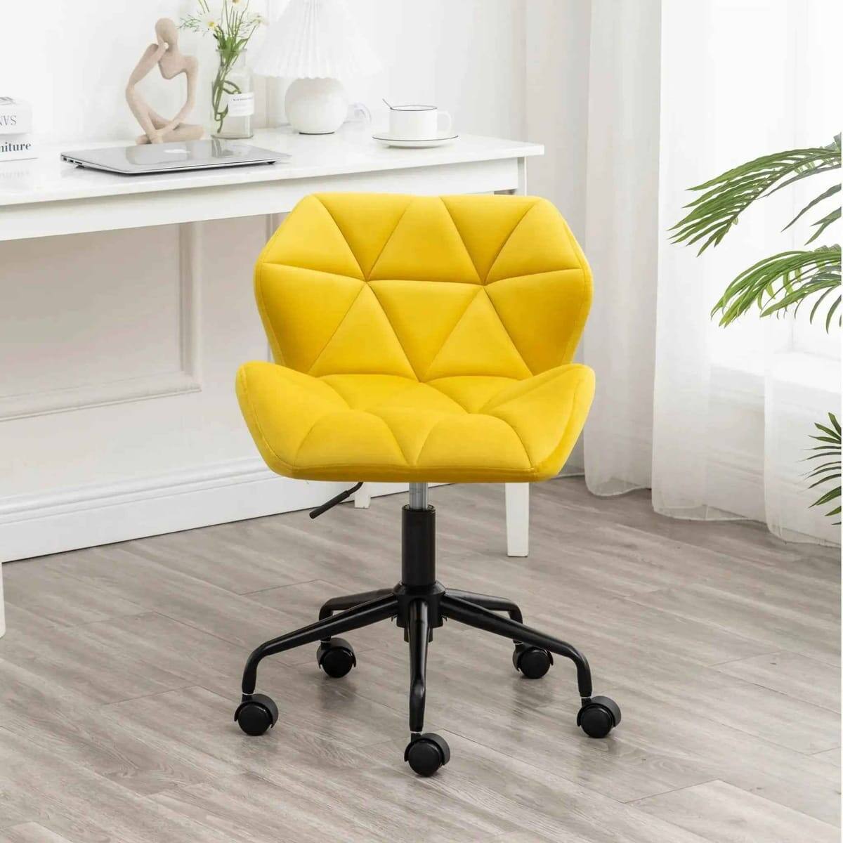 Left. Eldon - Diamond Tufted Adjustable Swivel Office Chair Velvet Luxe For - Yellow.