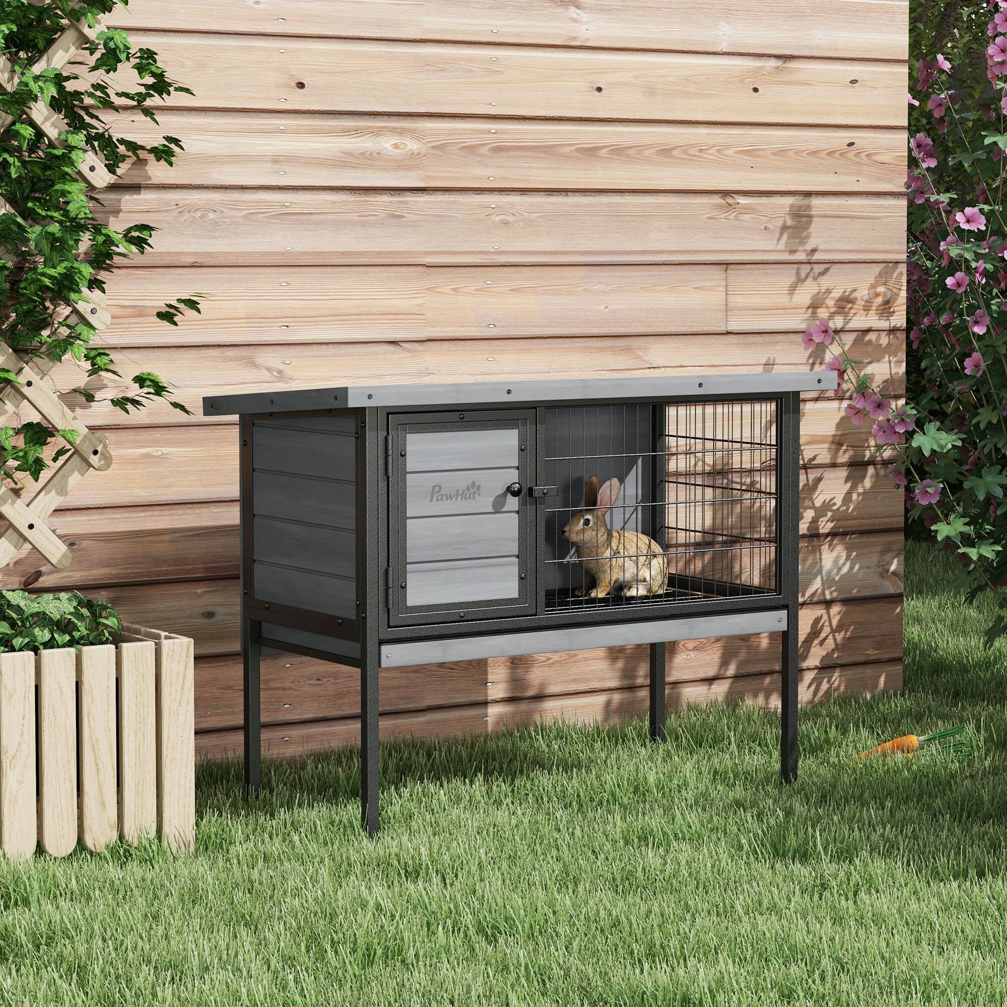Alt View 1. Pawhut - Rabbit Hutch Elevated with No Leak Tray.