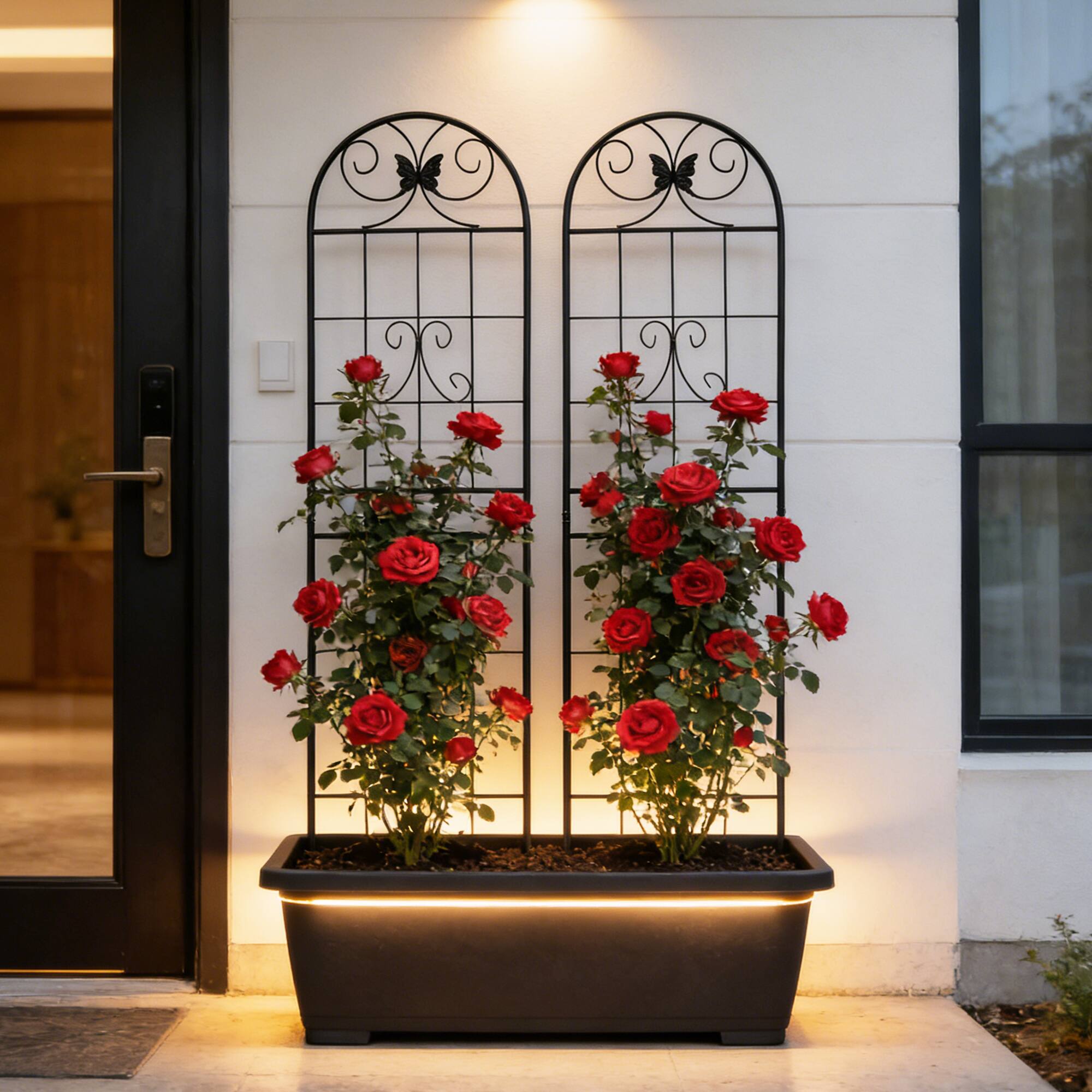 Left. Loheer - 2 Pack Rustproof Metal Garden Trellis 5.9 ft x 1.6 ft for Climbing Plants - Black.