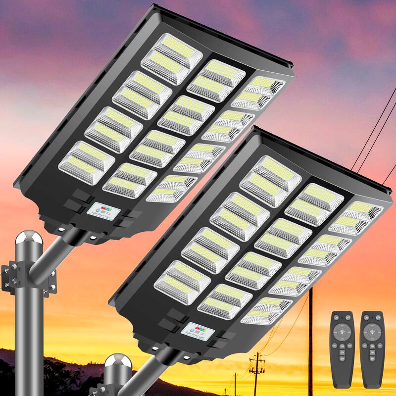 Front. Adewalk - Solar Lights Outdoor Waterproof 3600W, Street Lights Solar Powered with Remote Control for Outside, Parking Lot 2 Pack - Black.