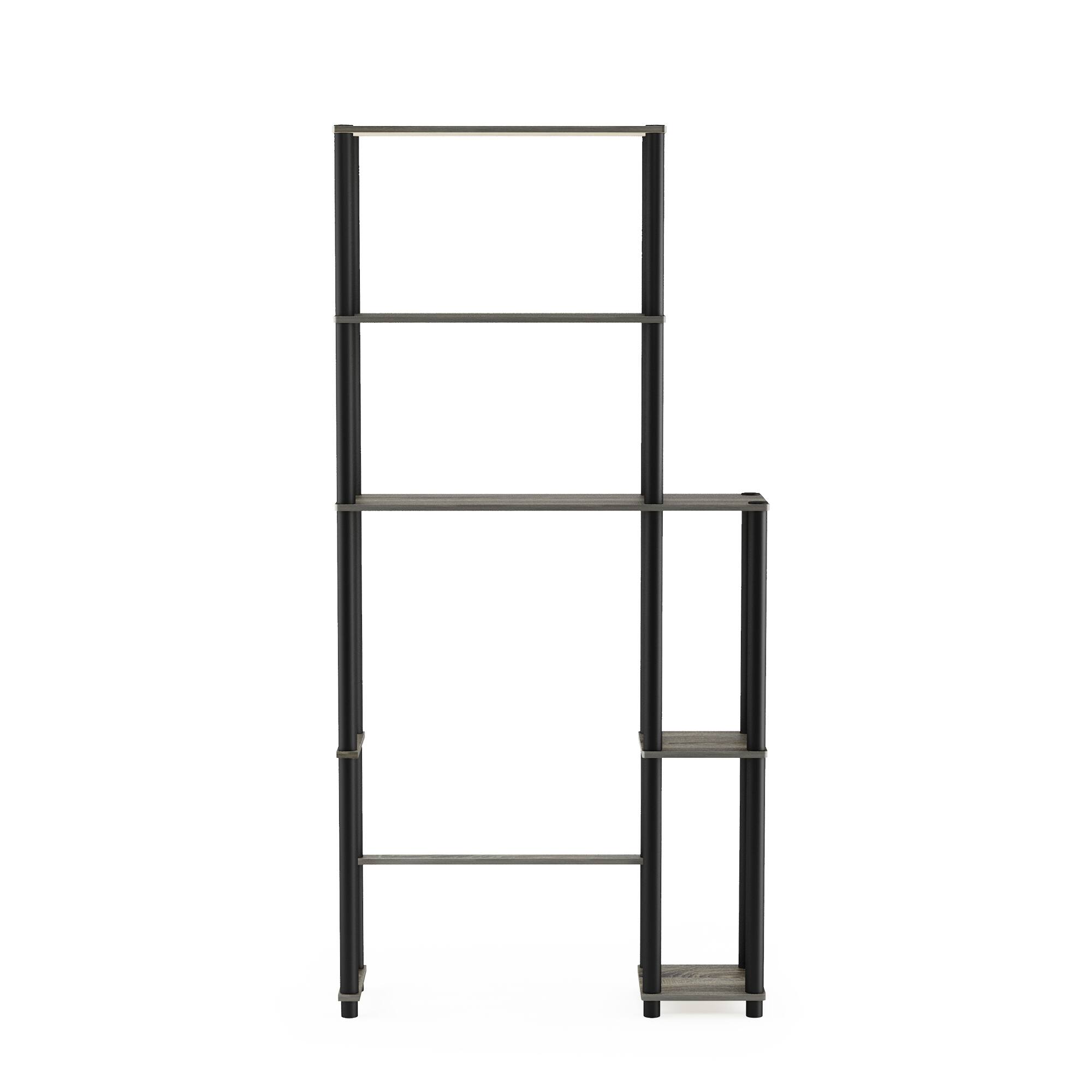 Alt View 7. Furinno - TURN-N-TUBE Storage Shelf, 5-Shelf Over Toilet Bathroom Organizer, Freestanig Space Saver Shelves, for Bathroom - Grey Oak/Black.
