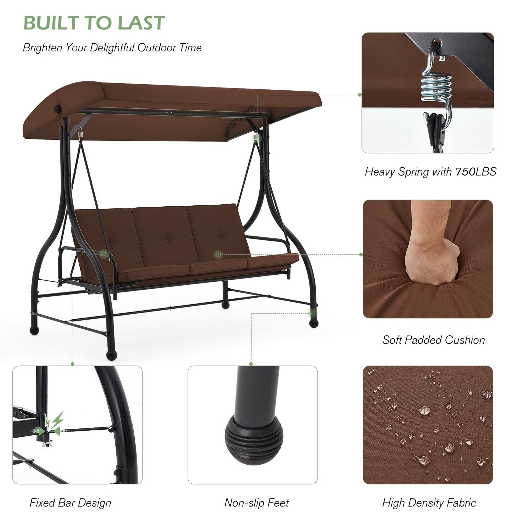 BUILT TO LAST  
Brighten Your Delightful Outdoor Time  

Heavy Spring with 750LBS  
Soft Padded Cushion  
Fixed Bar Design  
Non-slip Feet  
High Density Fabric