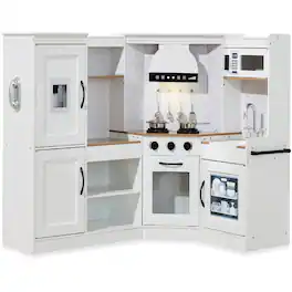 Best Choice Products - Pretend Play Corner Kitchen, Interactive Wooden Kids Set w/ Lights & Sounds - Farmhouse White