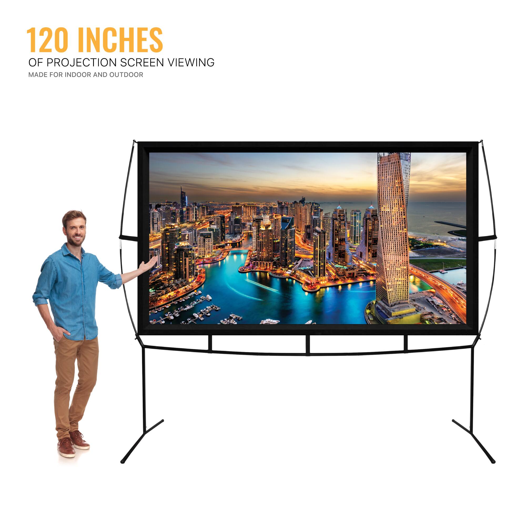 120 INCHES  
OF PROJECTION SCREEN VIEWING  
MADE FOR INDOOR AND OUTDOOR