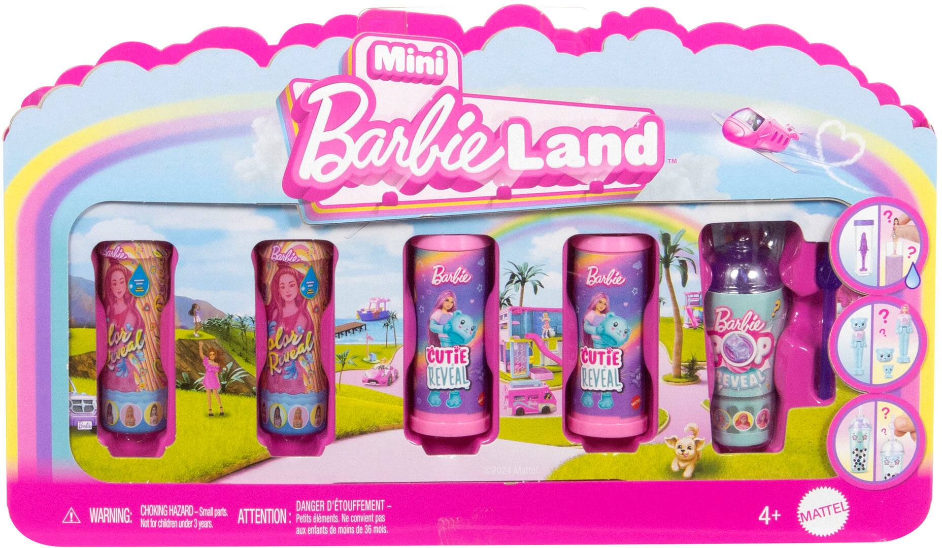 Mini Barbie Land TM Barbie Barbie ? Barkie olor P Reveal CUTIE REVEAL CUTIE REVEAL EVEA ? A ? ? u ?  2024 Mattel. ! CHOKING HAZARD-Small DANGER D'TOUFFEMENT- WARNING: Small parts ATTENTION: Petits elements. Ne convient pas Not for children under 1 years aux enfants de moins de 36 mois. 4+ EMATTEL