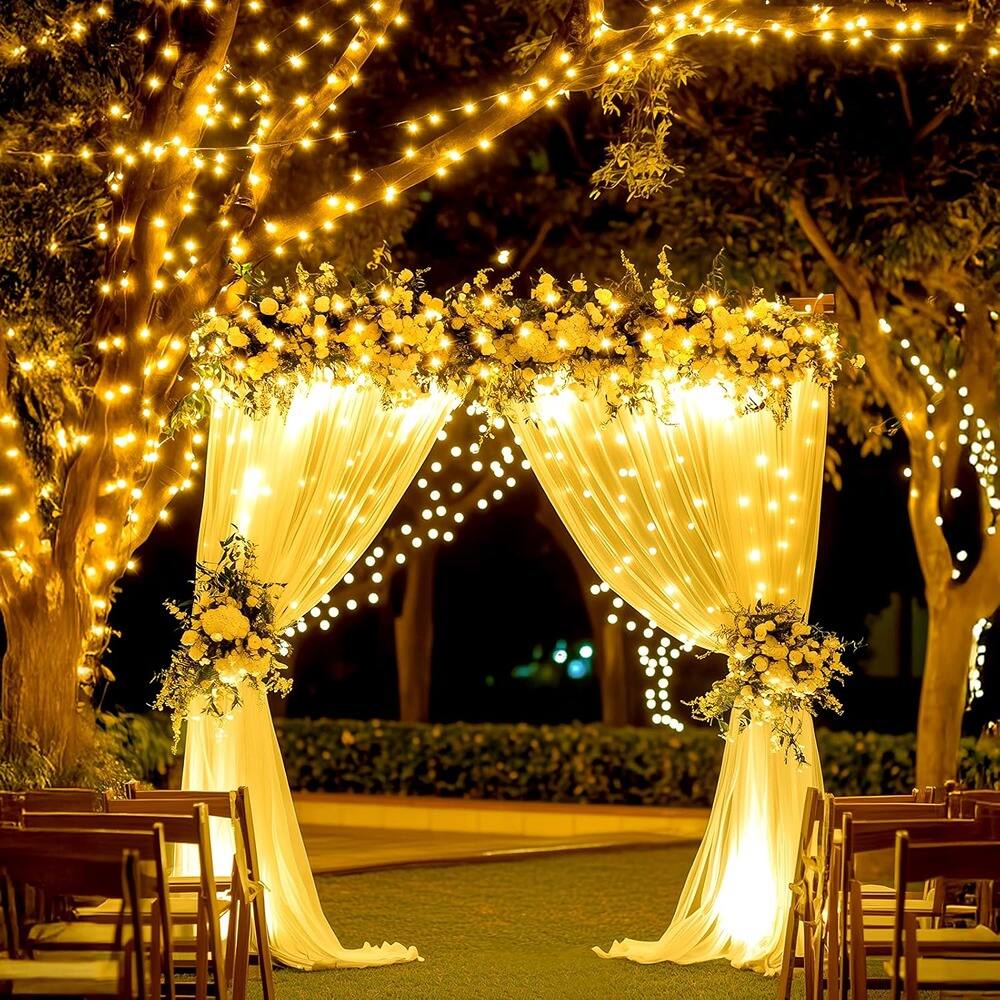 Back. MOSZAR LLC - 9.8-foot Waterproof Solar String Lights with 8-Mode LED Garden Decor - Warm White.