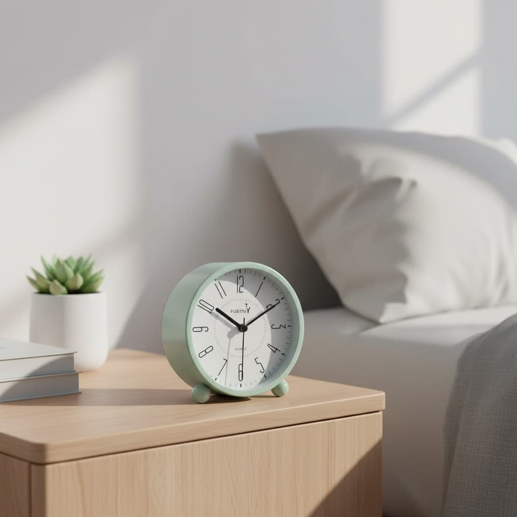 Alt View 4. FINEAK - Silent Retro Metal Alarm Clock with Night Light, Easy Set, Battery Operated, Green - Green.