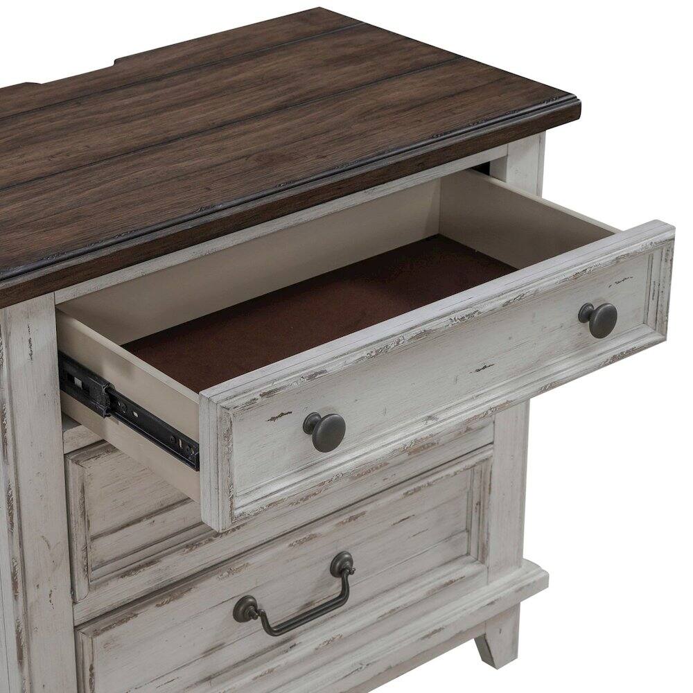 Alt View 3. Liberty Furniture Industries - 3 Drawer Nightstand with AC USB Charging Station Cottage - Riverstone White & Tobacco.