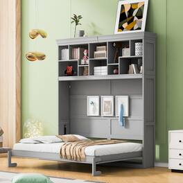 Tiramisubest - Queen Size Murphy Bed with Shelves & USB, Gray, Plywood, Space-Saving - Gray