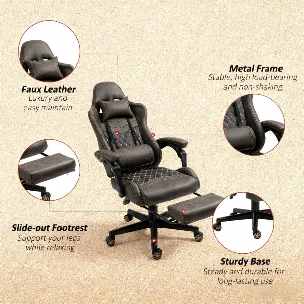 Faux Leather  
Luxury and easy maintain

Metal Frame  
Stable, high load-bearing and non-shaking

Slide-out Footrest  
Support your legs while relaxing

Sturdy Base  
Steady and durable for long-lasting use