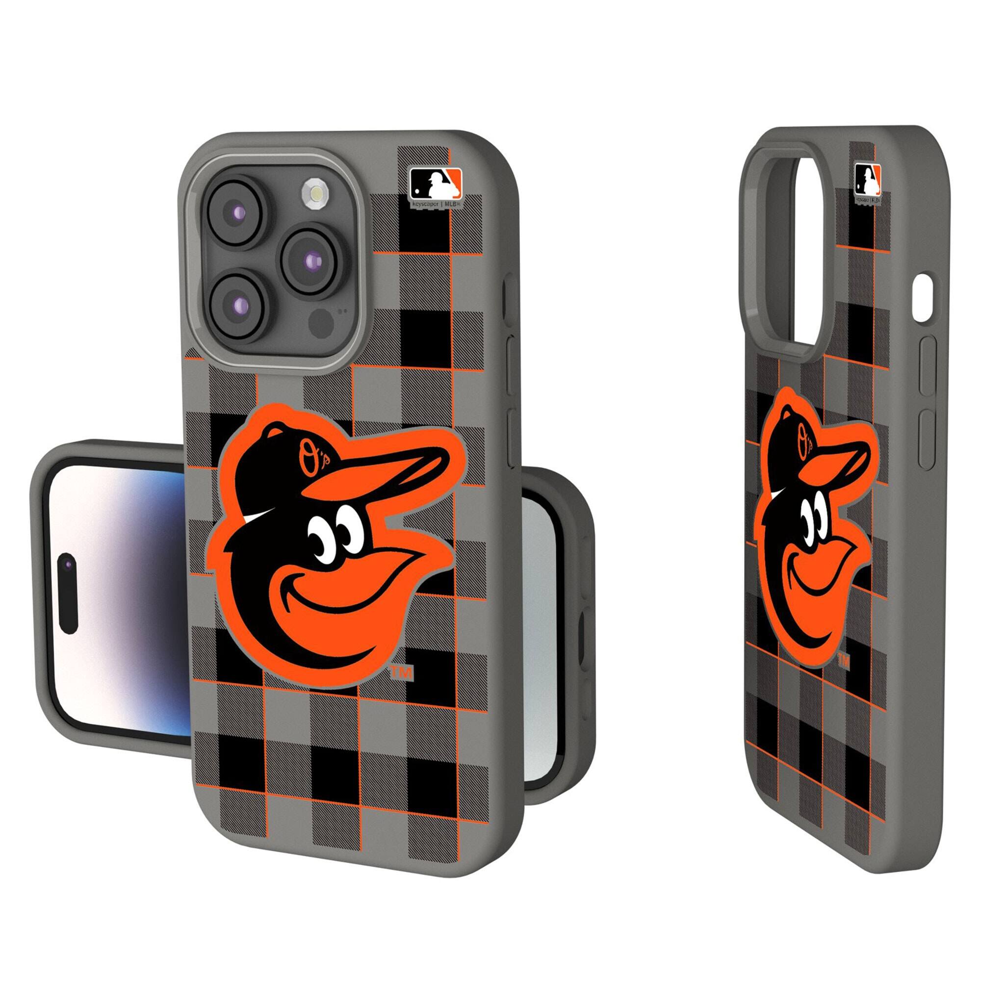 Front. Keyscaper - Baltimore Orioles Plaid Soft Touch iPhone Case - 15 Plus - Gray.