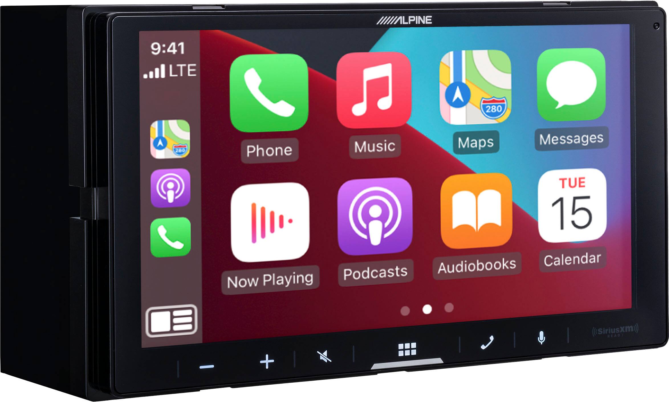 LPINE 9:41 LTE 280 A 280 Phone Music Maps Messages TUE 15 Audiobooks Calendar Playing Podcasts Now ((Siriusxm) READI +