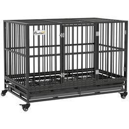 Siljoy - Heavy Duty Dog Crate with 4 Lockable Wheels, Double Door & Tray for Large Dogs up to 88 lbs
