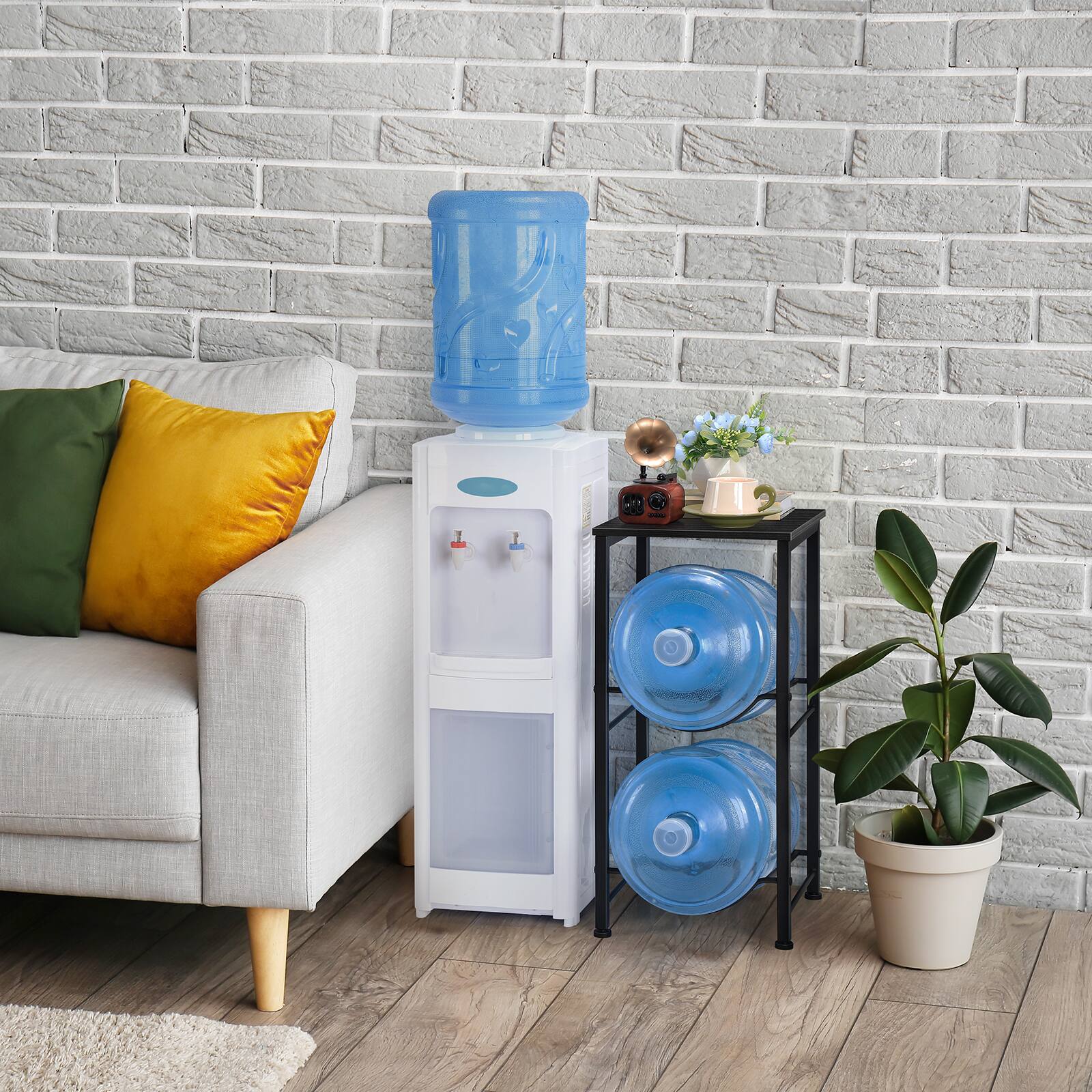 Alt View 3. Oumilen - 2-Tier Detachable Water Jug Storage Rack with Top Black Wood Shelf, 5 Gallon Water Bottle Holder for Small Space - Black.