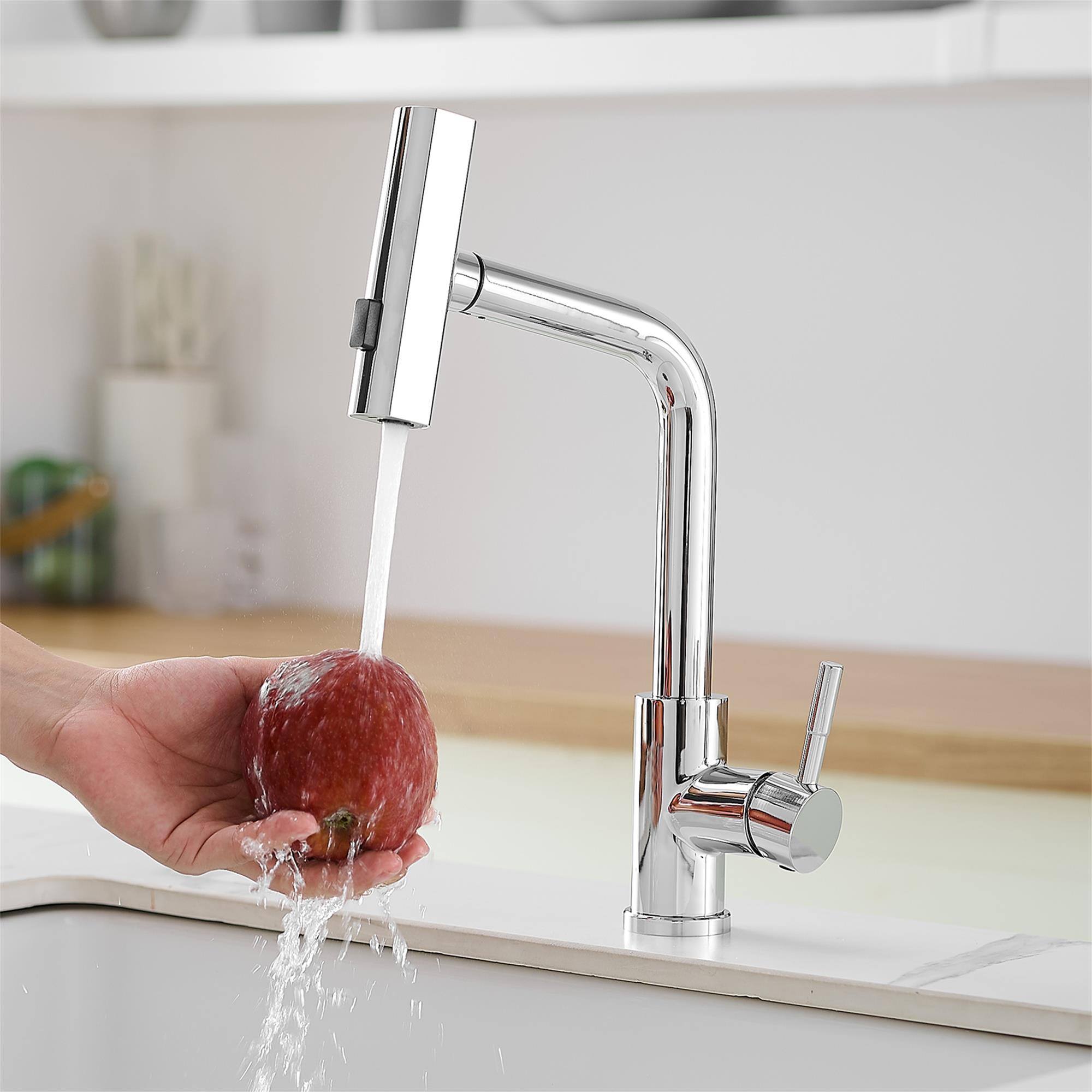 Alt View 7. Boyel Living - Chrome Finish Single Handle Pull Out Kitchen Faucet Waterfall Style with Dual Spray Modes - Chrome.