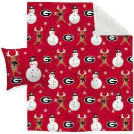 Pegasus - Georgia Bulldogs Holiday Reindeer Blanket and Pillow Combo Set - Multicolor