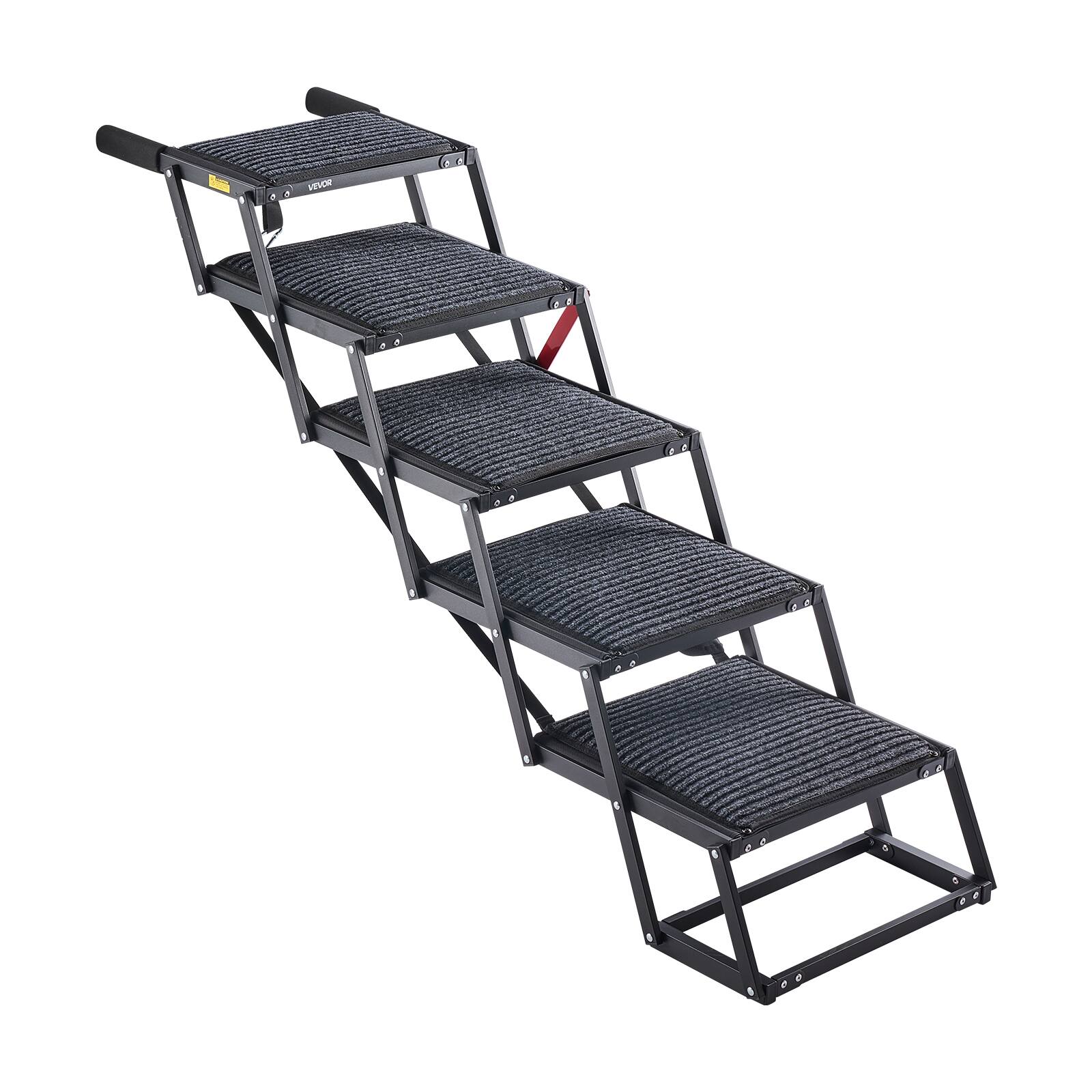 Alt View 5. VEVOR - Dog Stairs for Car, 5 Steps Extra Wide Foldable Dog Ramp for Large Dogs with Non-Slip Rug Surface, Portable Lightweight - Black.