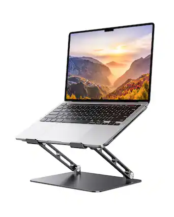 Front. HongFei - Foldable Aluminum Laptop Stand for 10-17.3" Laptops, Height Adjustable Portable Ergonomic Computer Holder, Black - Black.
