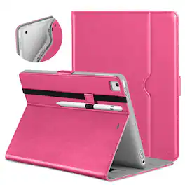 DTTO - for iPad 9.7 Inch 5th/6th Gen 2018/2017 Case with Apple Pencil Holder, Premium Leather Folio Stand Cover Case - Rose Red