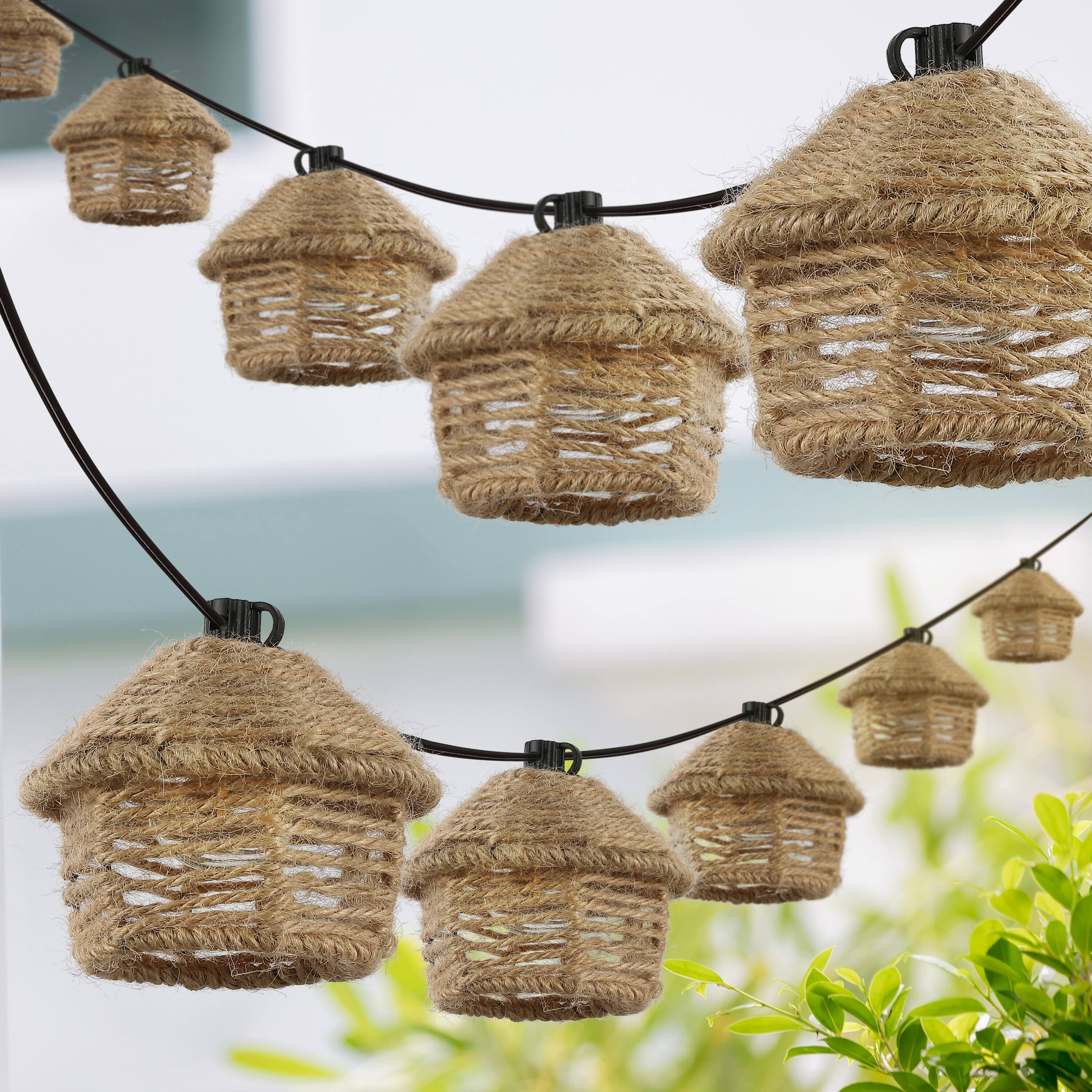 Alt View 4. Jonathan Y - Maui 10-Light Indoor/Outdoor 10 ft. Mid-Century Vintage LED G40 Tiki Hut Hemp Rope Shaded String Lights, Brown - Brown.