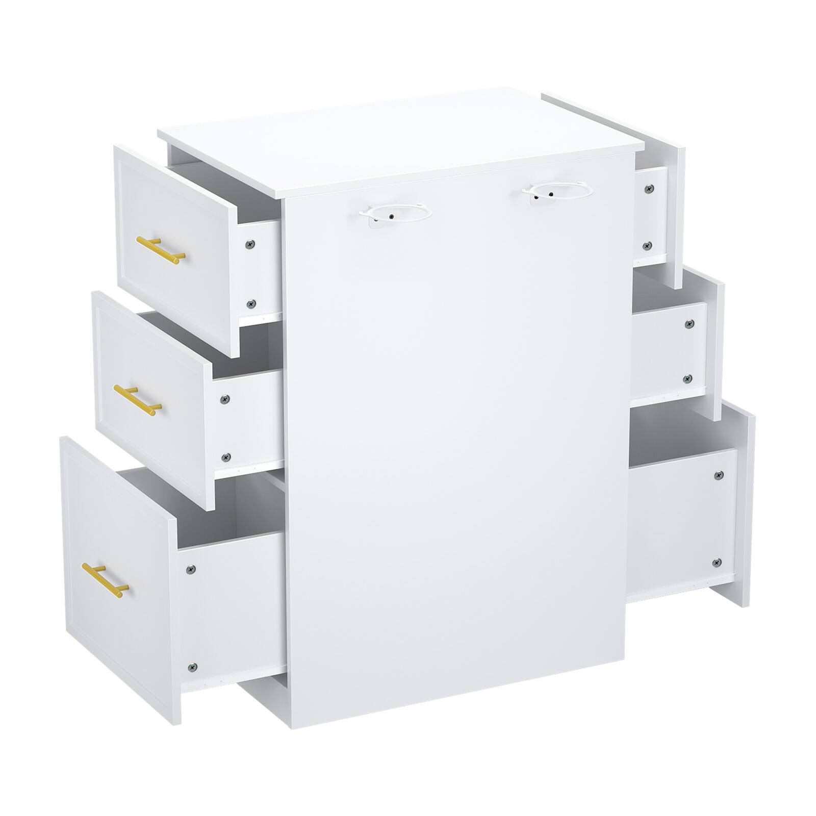 Back. Winado - Salon Station, Double-Sided Styling Barber Station for Hair Stylist, Storage Cabinet with 6 Drawers & Hair Dryer Holders - White.