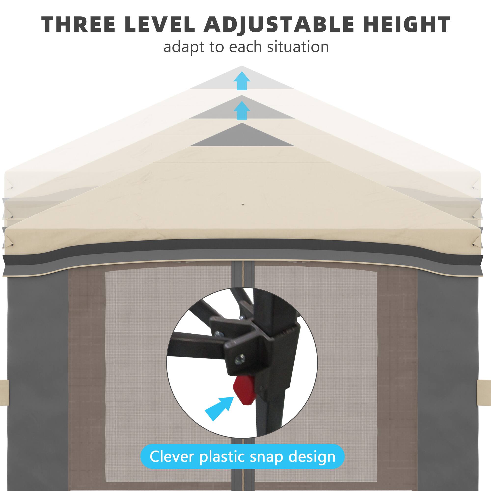 THREE LEVEL ADJUSTABLE HEIGHT  
adapt to each situation  

Clever plastic snap design