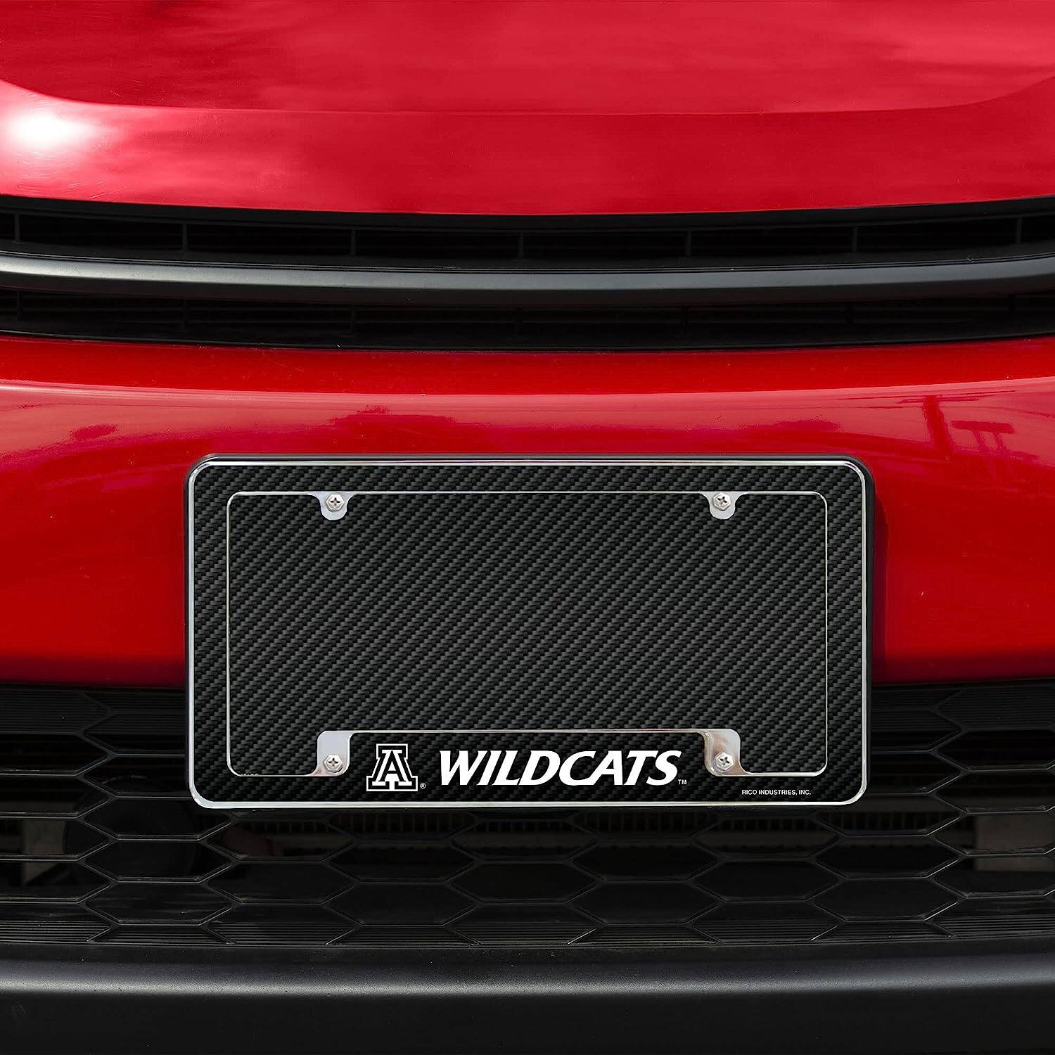 Alt View 1. Rico Industries - Arizona Wildcats Chrome Metal License Plate Frame with Carbon Fiber Design - Multi.