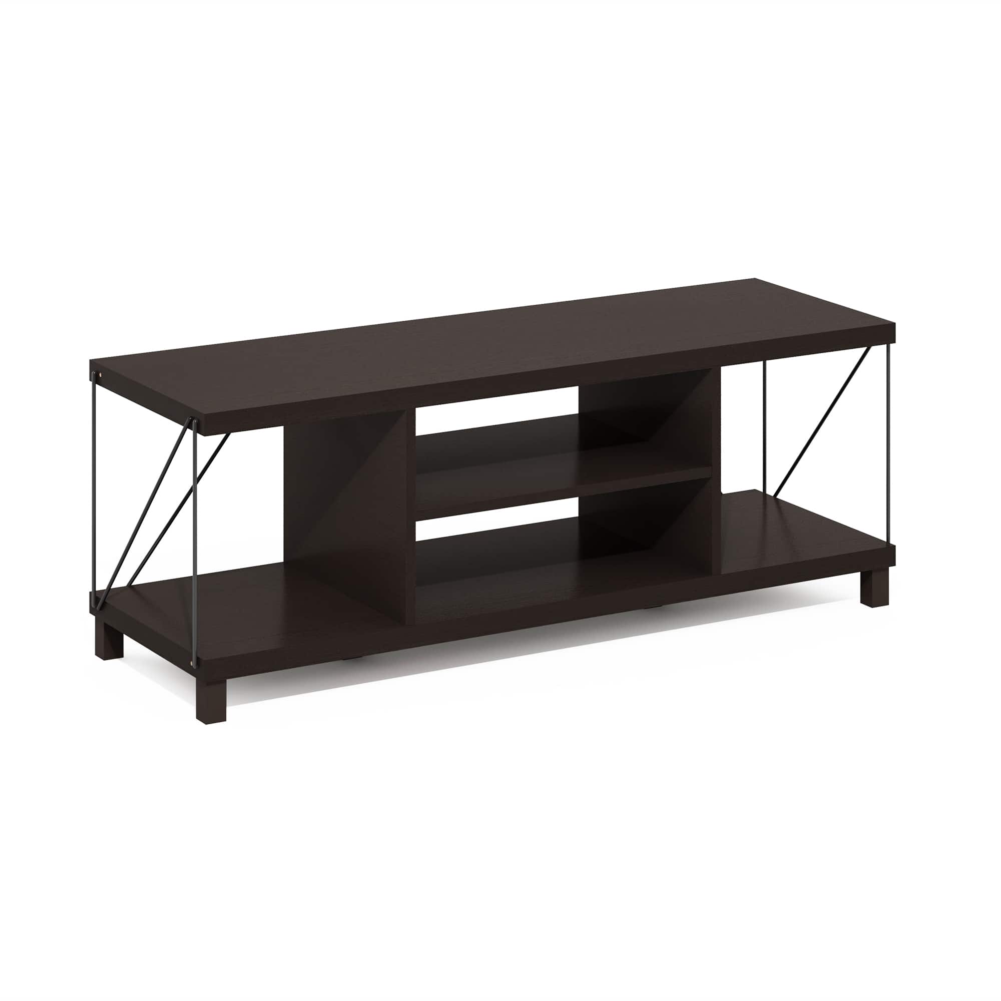 Furinno - Besi No Tools Assembly Industrial Style TV Stand, Entertainment Center for 50 inch TV - Dark Oak
