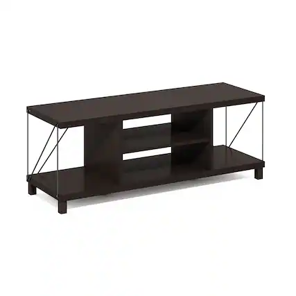 Front. Furinno - Besi No Tools Assembly Industrial Style TV Stand, Entertainment Center for 50 inch TV - Dark Oak.