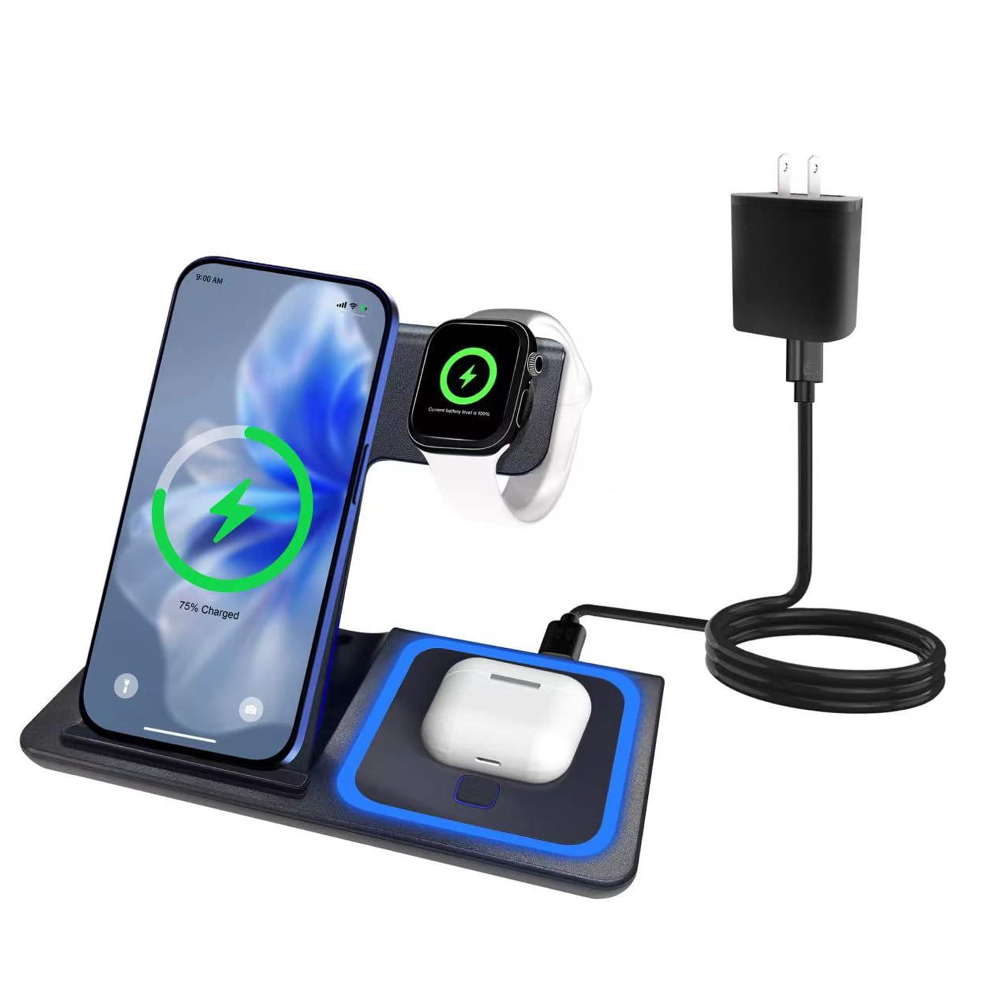 YONWAY - Foldable Wireless Charging Station, Phone Charging Dock Station with LED Night Light for iPhone, Watches, Airpods