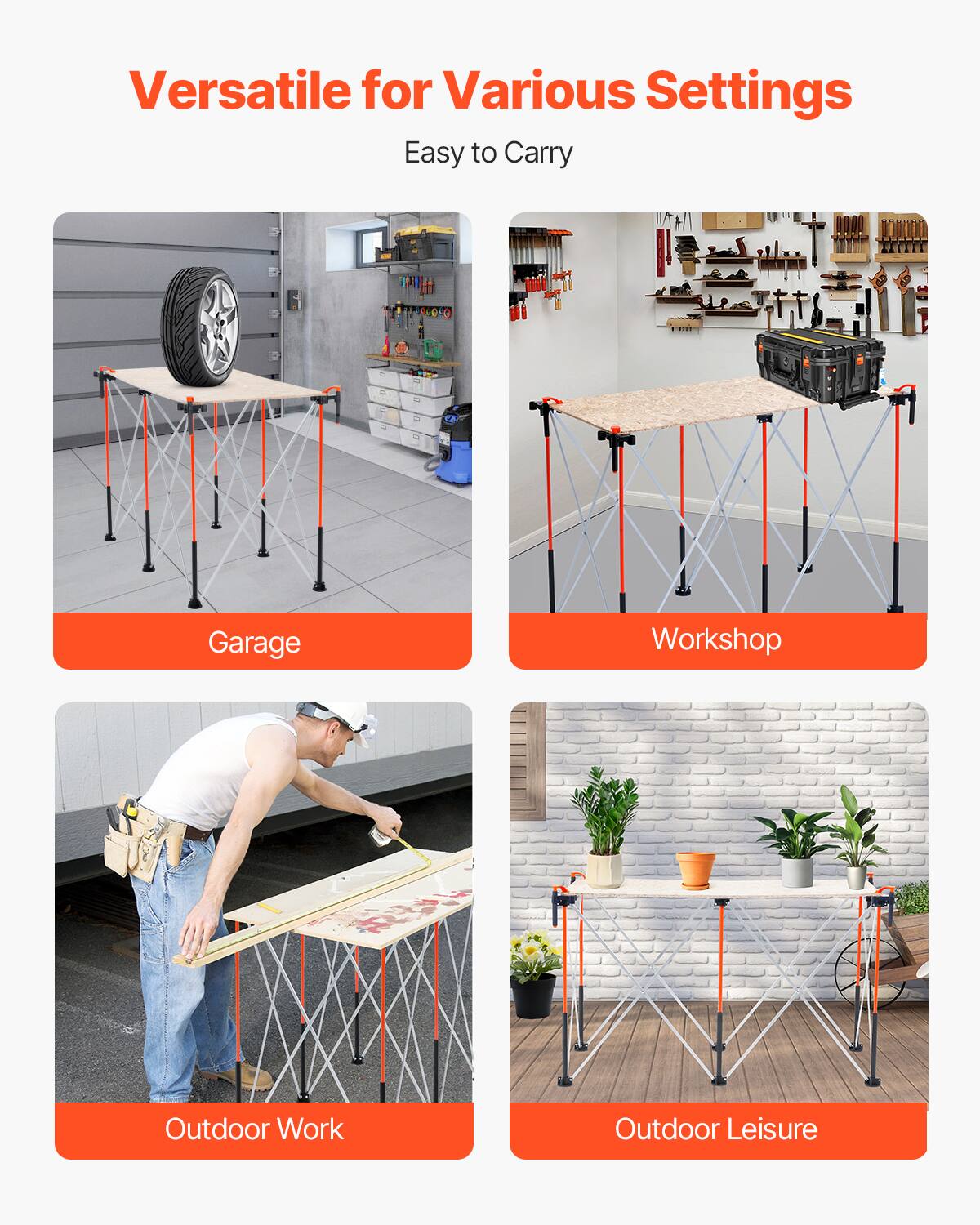 Versatile for Various Settings  
Easy to Carry  

Garage  
Workshop  
Outdoor Work  
Outdoor Leisure